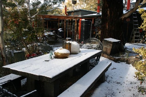 Snow around one of the BBQ areas